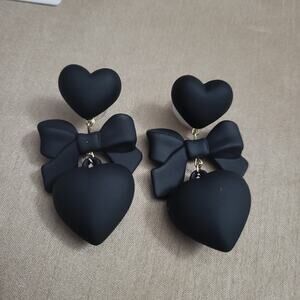 Black bow & heart oversized dangle earrings